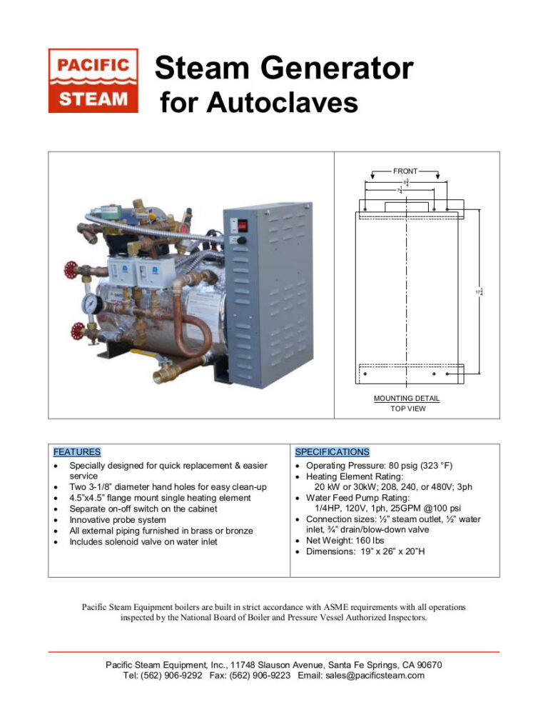 Steam Generator for Autoclaves, Steam Generator for Steam Tunnels